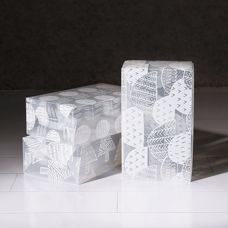 日系印花收納盒防塵加厚環保透明塑料鞋盒靴盒